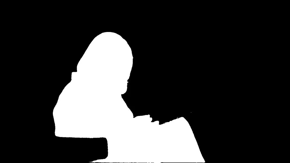 Black-and-white example mask, with the reader and book selected in white and the surroundings in black.