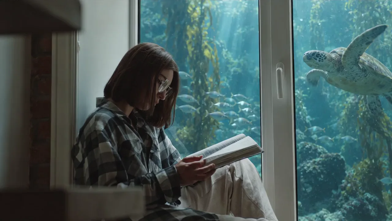 One reading scene, four directions: Underwater window: restyled frame