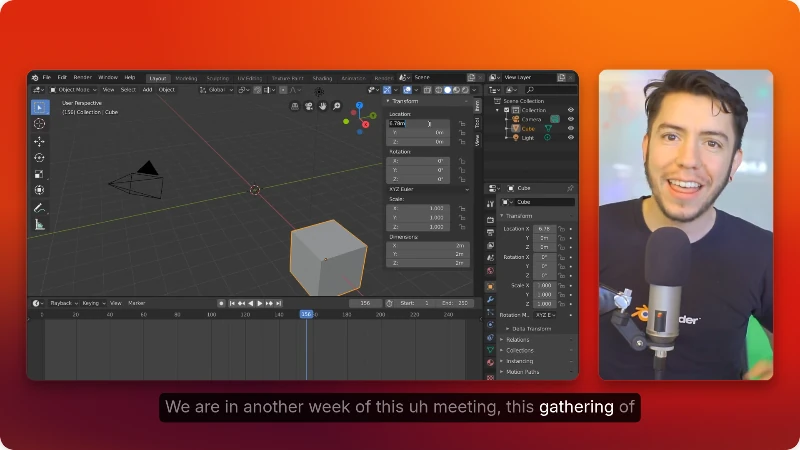 A real Creativly preview with the screen and camera side by side on an Ember Flow red background