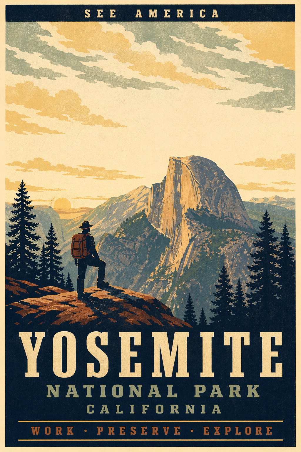 WPA-style Yosemite national park travel poster — GPT Image 2